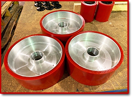 Aluminum wheels finished with red urethane