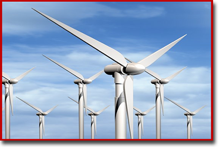Wind turbines in a field